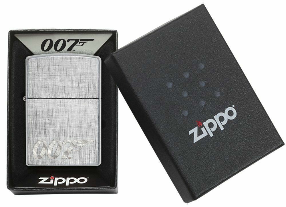 Zippo Lighter James Bond 007 Linen Weave Chrome New In Box