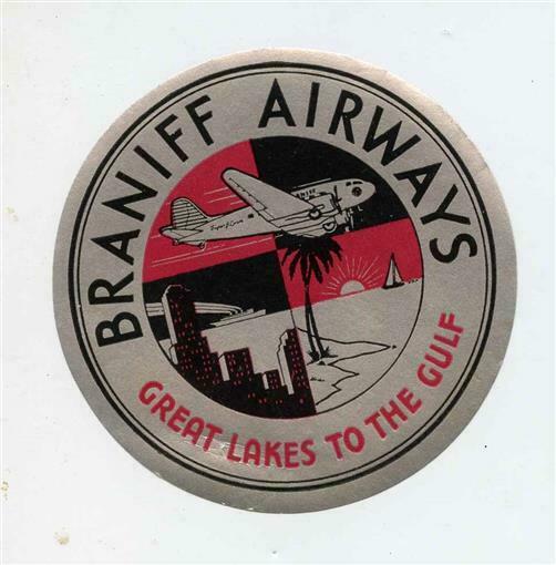 Braniff Airways Sticker / Label Great Lakes to the Gulf