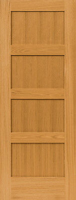 Exterior 4 Panel Flat Mission Shaker Red Oak Stain Grade Solid Core Wood Doors
