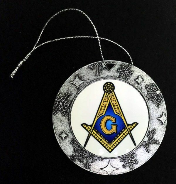 Masonic Round Resin Christmas Ornament with Pewter Finish (MAS-RSN-ORN)