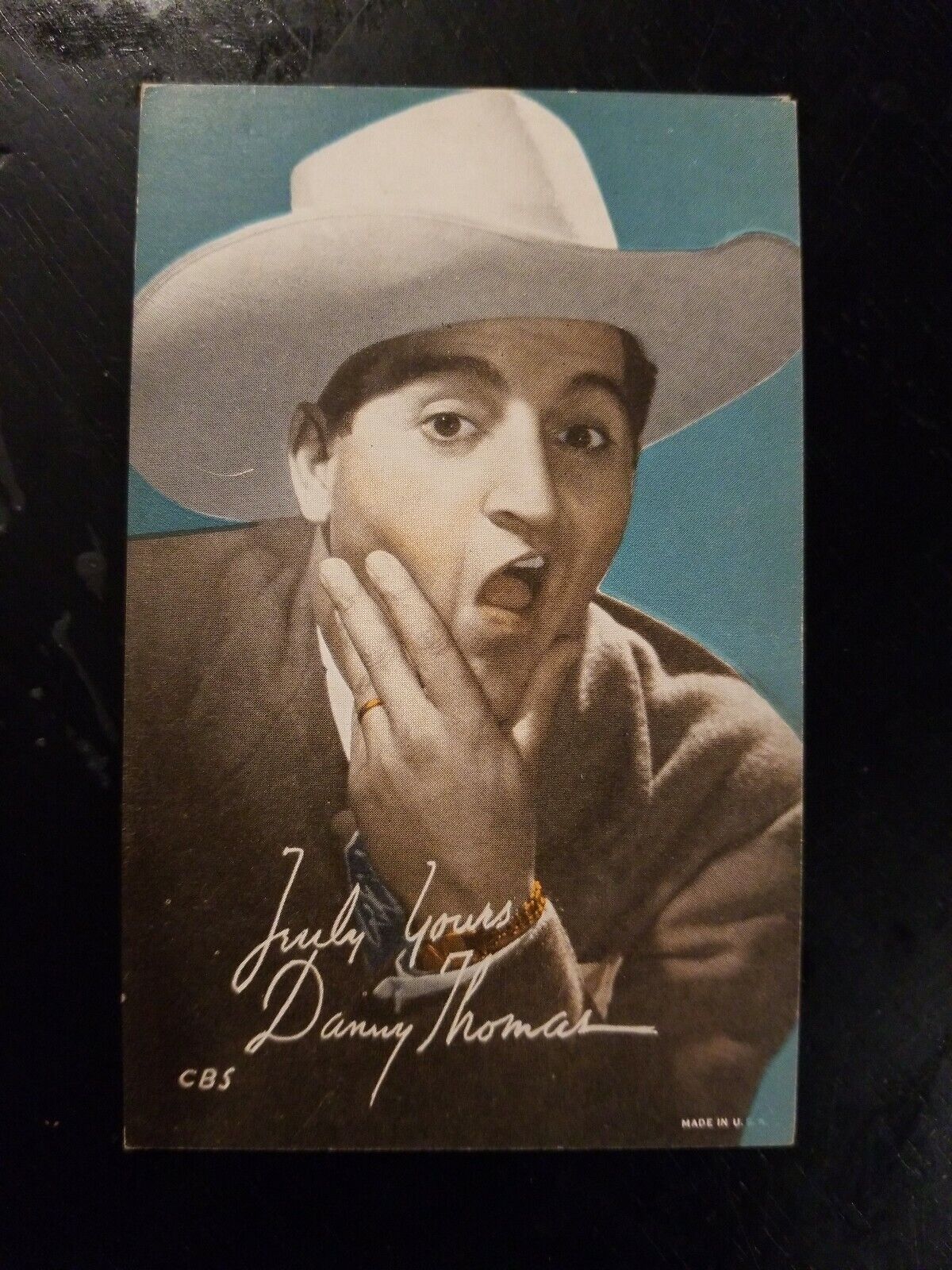1940'S EXHIBIT ARCADE CARD CBS SINGER ACTOR DANNY THOMAS COLORIZED