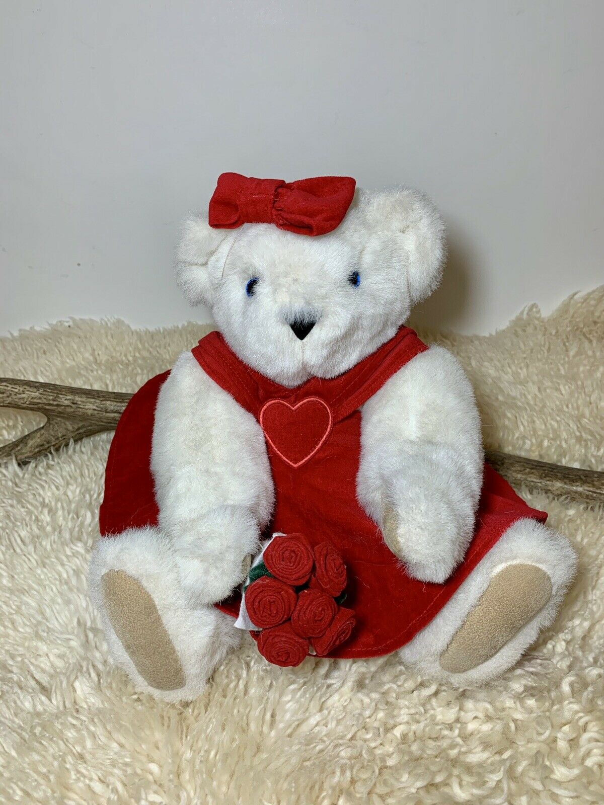 Vermont Teddy Bear Valentines Day Red Heart Dress Girl Collectible Jointed 16”