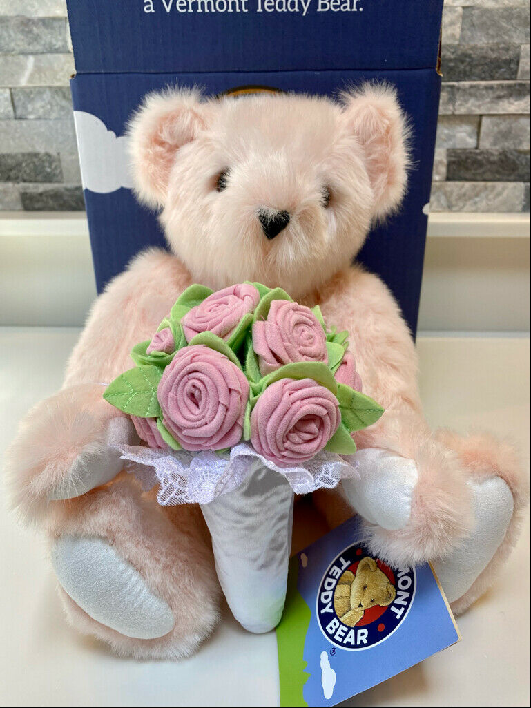 Brand New Vermont Pink Rose Bouquet Teddy Bear 15" With Box *great Gift*