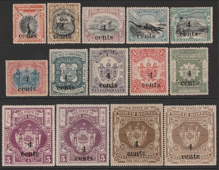 North Borneo 1904 '4 Cents' On Pictorial Set 5c-$10 + Shades.