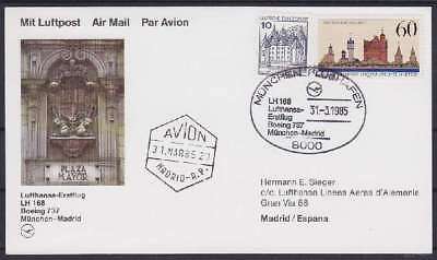 Federal First Flight Lufthansa Lh 168 Munich - Madrid 1985 Letter, Airmail