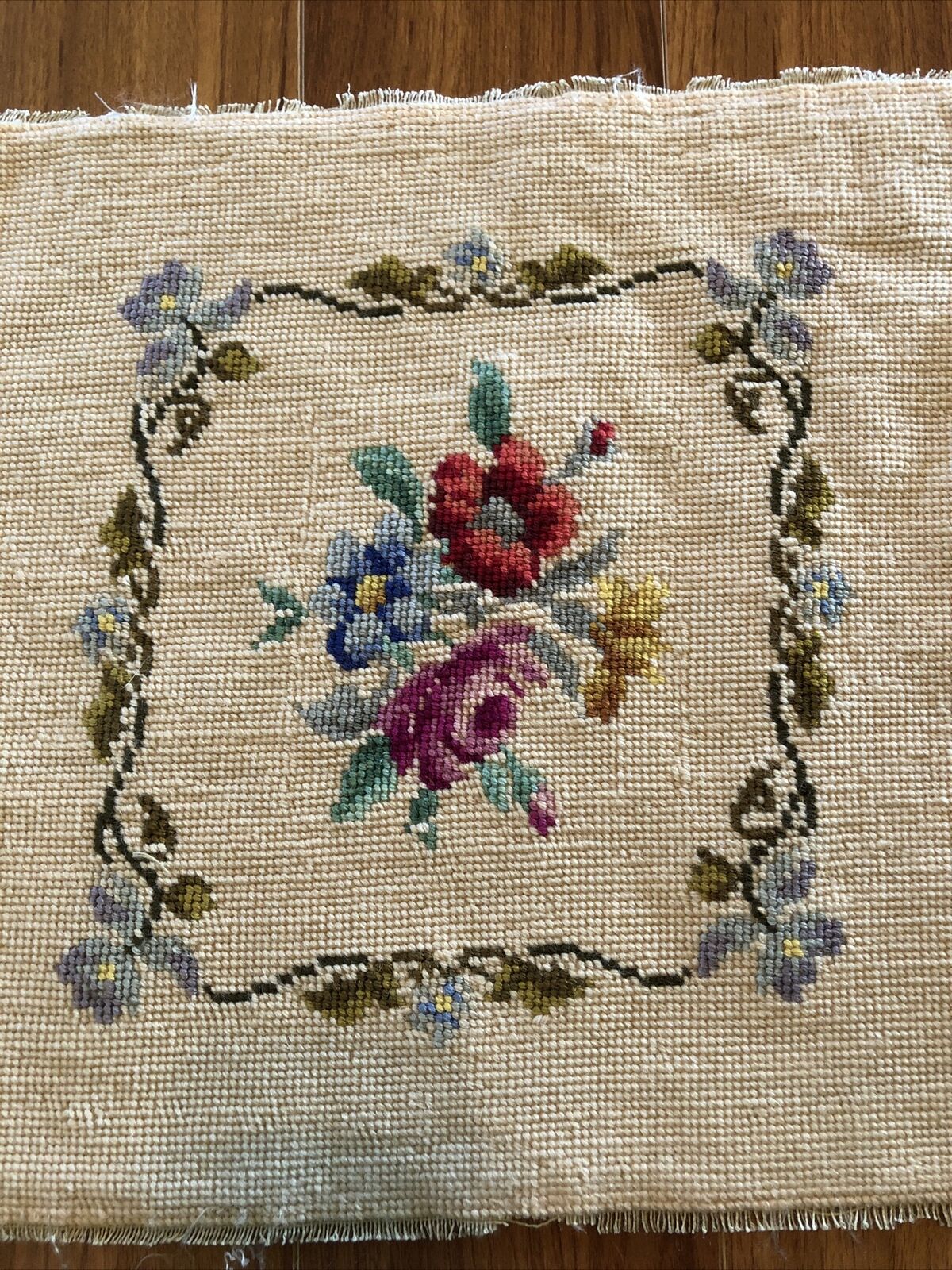 Vintage Floral Needlepoint 13.5 X 13.5