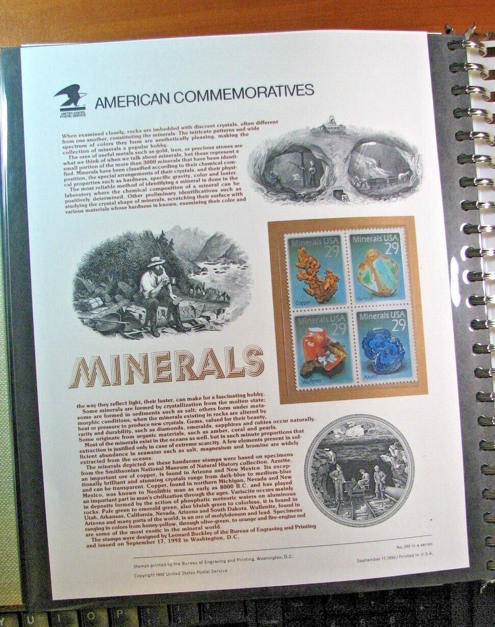 Us Commemorative Panel Scott# 2700-2703 Minerals 1992 H256