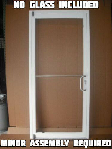 Commercial Aluminum Storefront Door, Frame & Closer, 3'0" X 7'0", White Finish