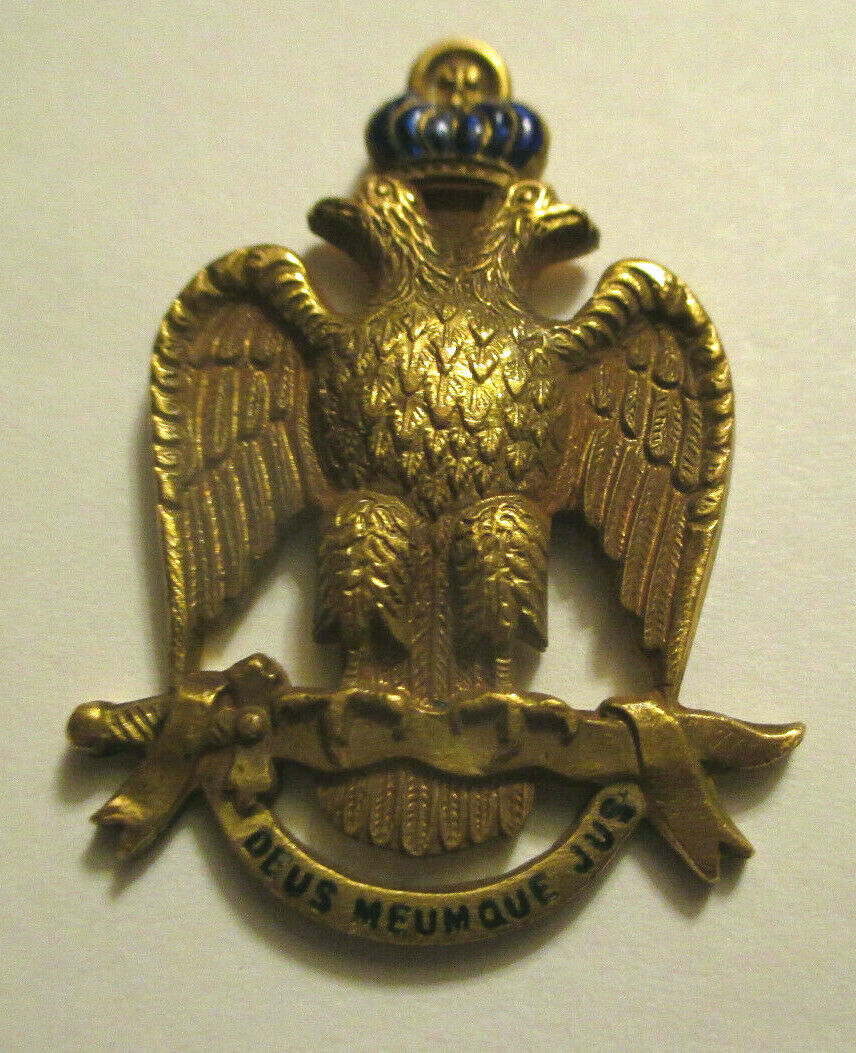 Rare Brass Masonic  Freemason  Scottish Deus Meumque Jus Crown Lapel Badge Pin