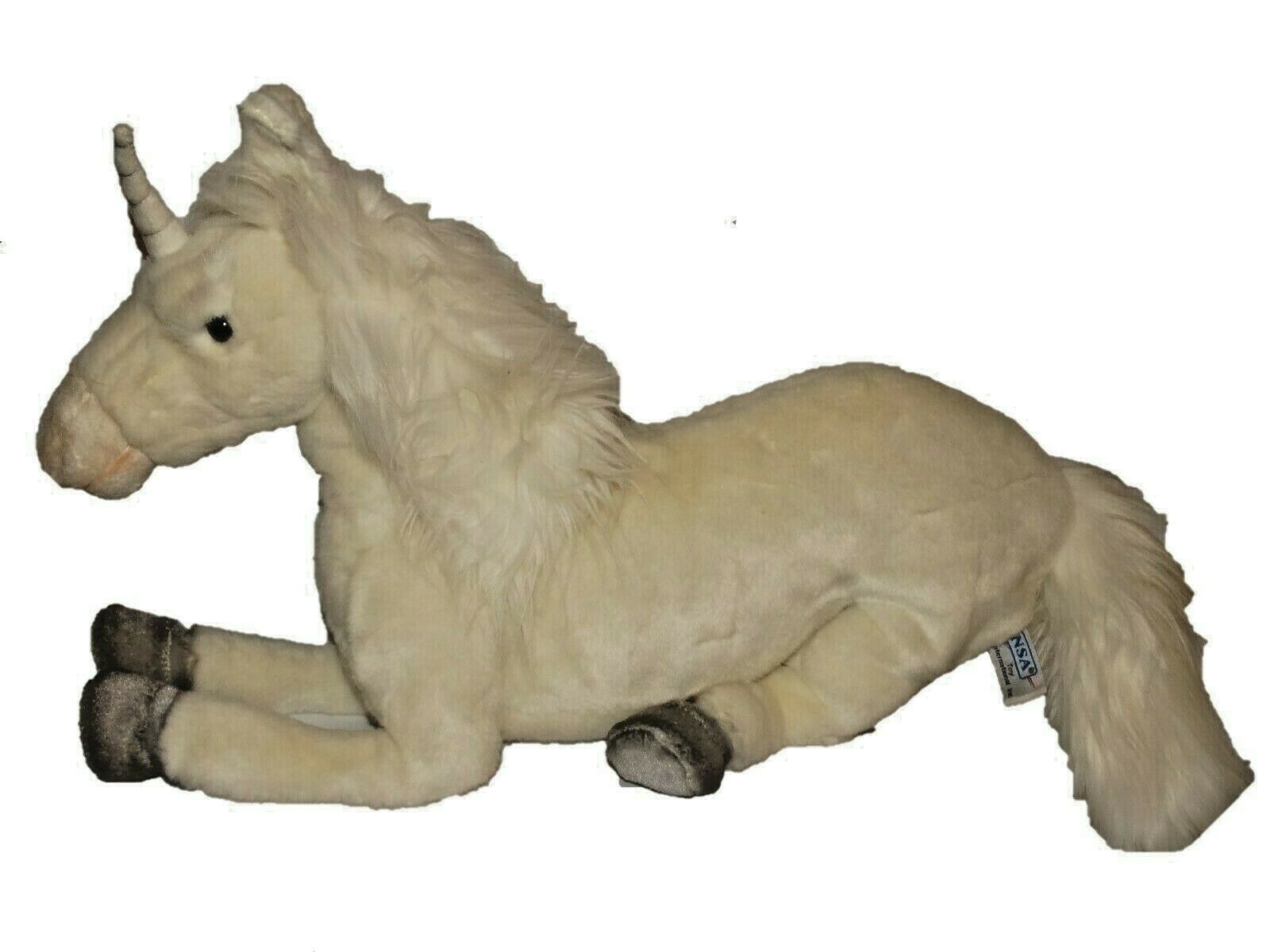Nwt Hansa Life Like Handmade Stuffed Animal Plush White Unicorn Lying Floppy 17"