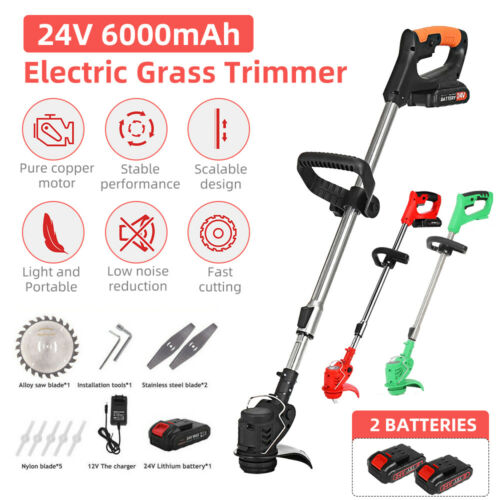 Electric Weed Eater Lawn Edger Cordless Grass String Trimmer Cutter 24V &Battery