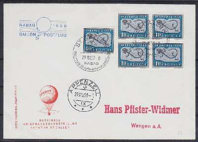 Switzerland Nabag 1959 Ballonpost With Mi No. 678 5x With 4er Block Mef Letter