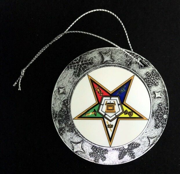 Order of the Eastern Star Round Resin Christmas Ornament with Pewter Finish