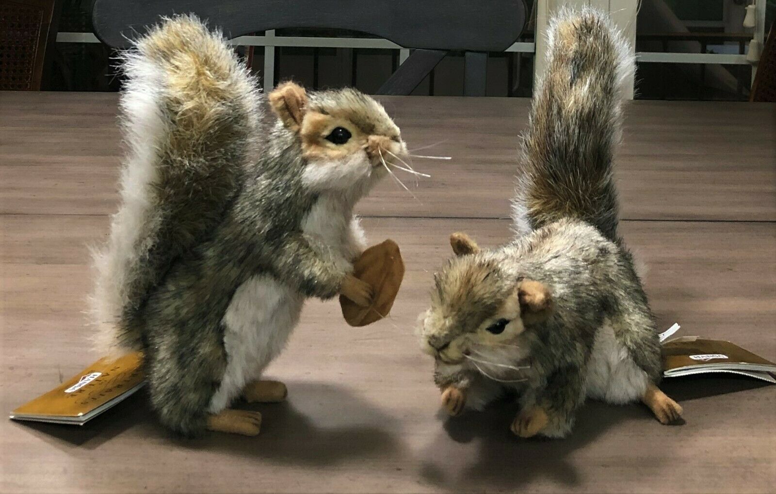 Pair Hansa Beautiful Grey Squirrels Plush 8" Holding Nut 4841 & 9" 4840 Sitting