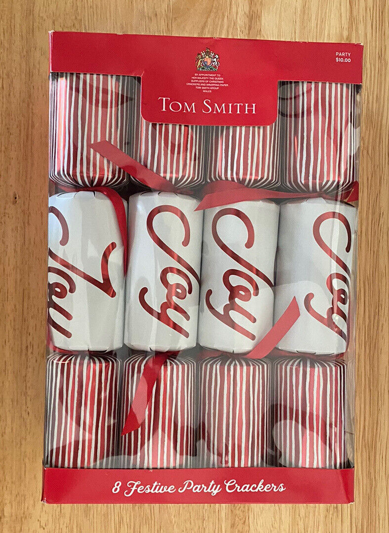 Tom Smith 8 Festive Christmas Party Crackers Red Striped Joy  See Description
