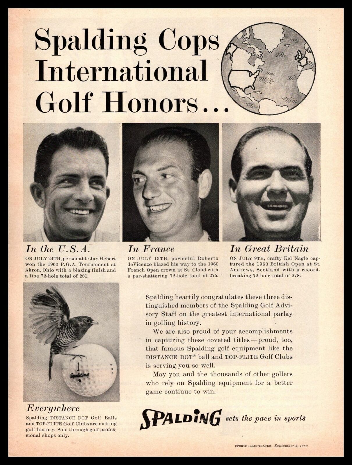 1960 Spalding Distance Dot Golf Balls And Top Flite Golf Clubs Vintage Print Ad