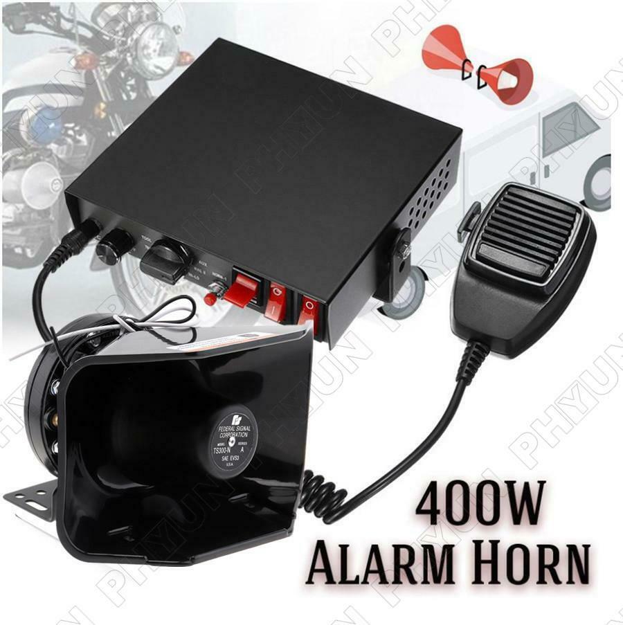 Car Warning Alarm Police Fire Siren Horn PA Speaker MIC System 400W 9 Sound Loud