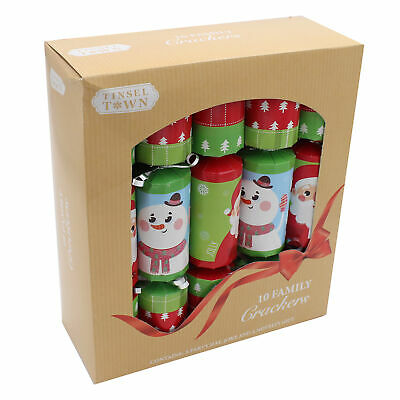 10 Pack Family 30cm Christmas Crackers - Santa / Snowman