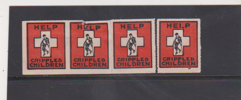 Vintage 4 Usa 1934 Easter Seal Help Crippled Children Mng Rouletted 14x14 Wilmot