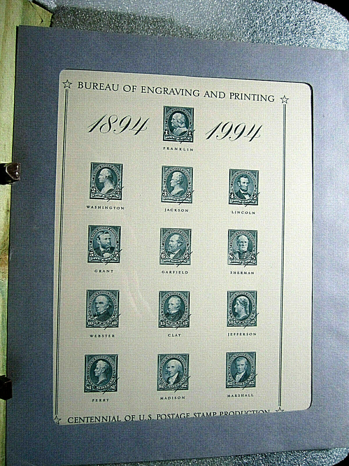 BUREAU OF ENGRAVING AND PRINTING ~ CENTENNIAL POSTAGE STAMP PRODUCTION 1894-1994