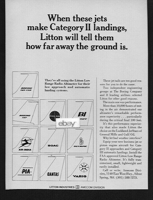 Braniff International & Pan Am & Pia & Qantas Cat 2 Landing Litton Industries Ad