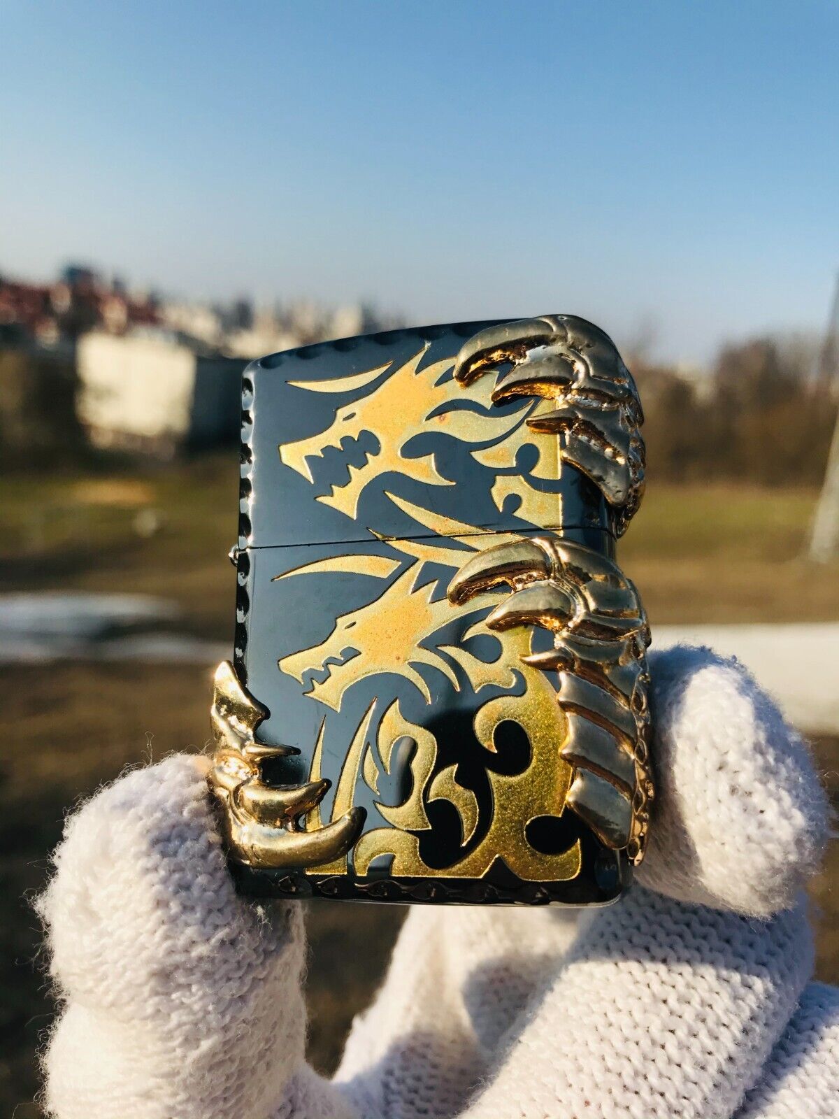 Zippo 3 Claw Dragon Black Brass Customized Deep Engraved Lighter In 3d Style