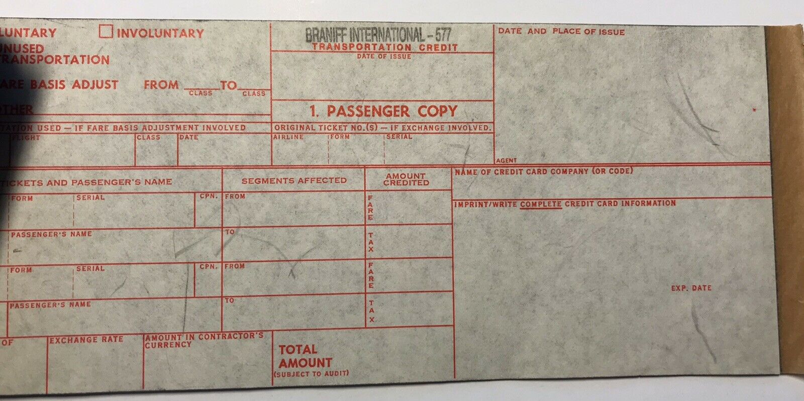 Braniff Airlines Dallas Tx Transportation Credit Form Pilot Collectible