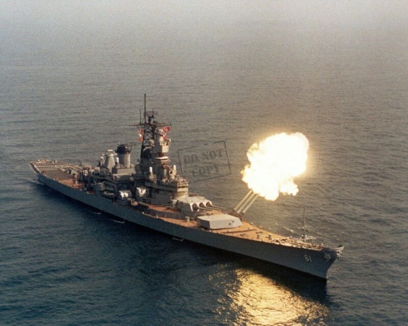 Us Navy Battleship Uss Iowa (bb 61) Firing A 2,700-pound Projectile 8x12 Photo