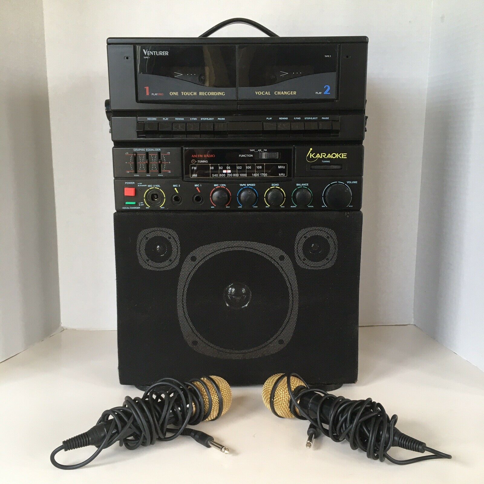 Venturer Karaoke Machine Cassette Player, Radio, 2 micropohones Model No. K891